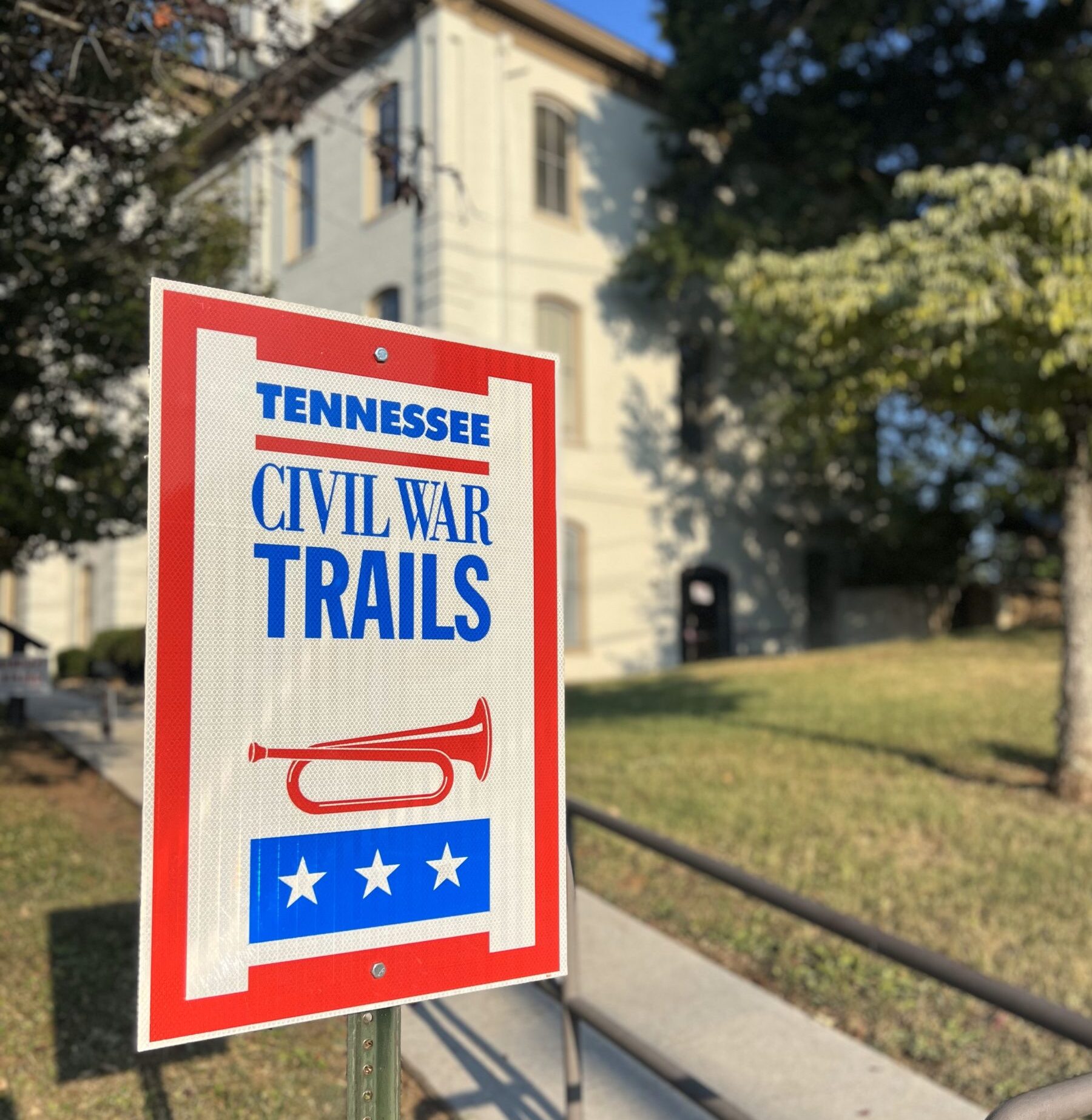East TN History - East Tennessee Vacations Morristown Civil War Trail Sign at County Courthouse V1 scaled 1 e1767205341892 - East Tennessee Vacations