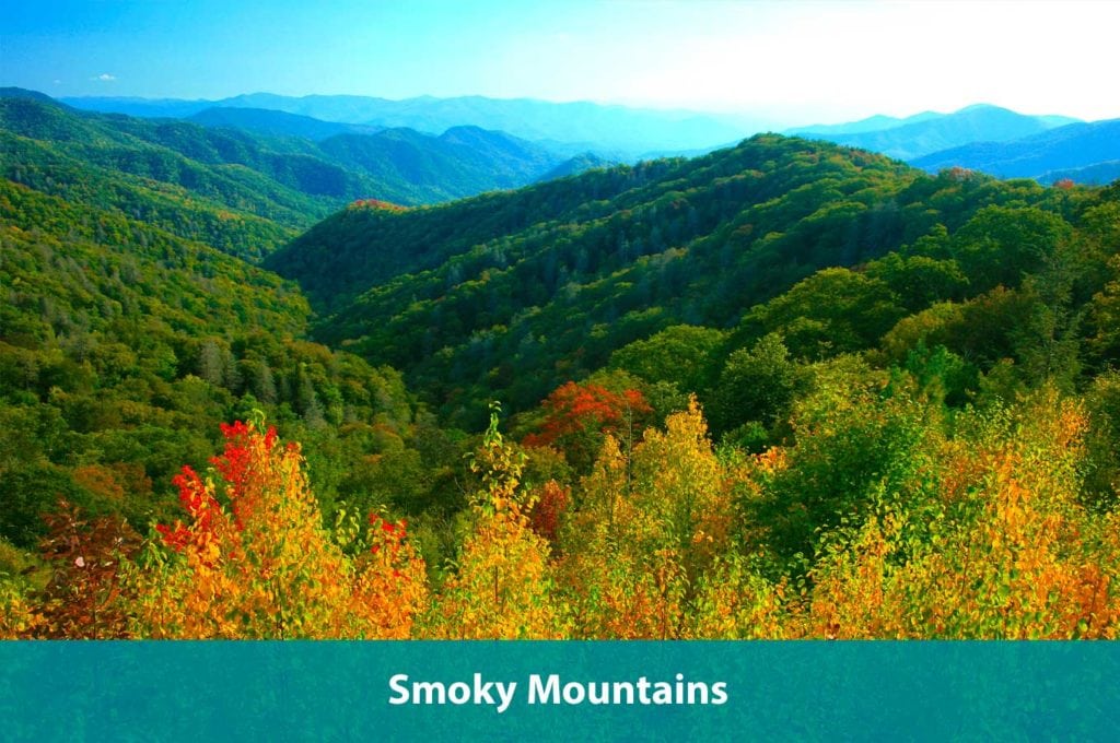 Early fall with vibrant colors in the Smoky Mountains Tennessee