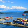 Colorful boats docked at a marina on an East Tennessee lake