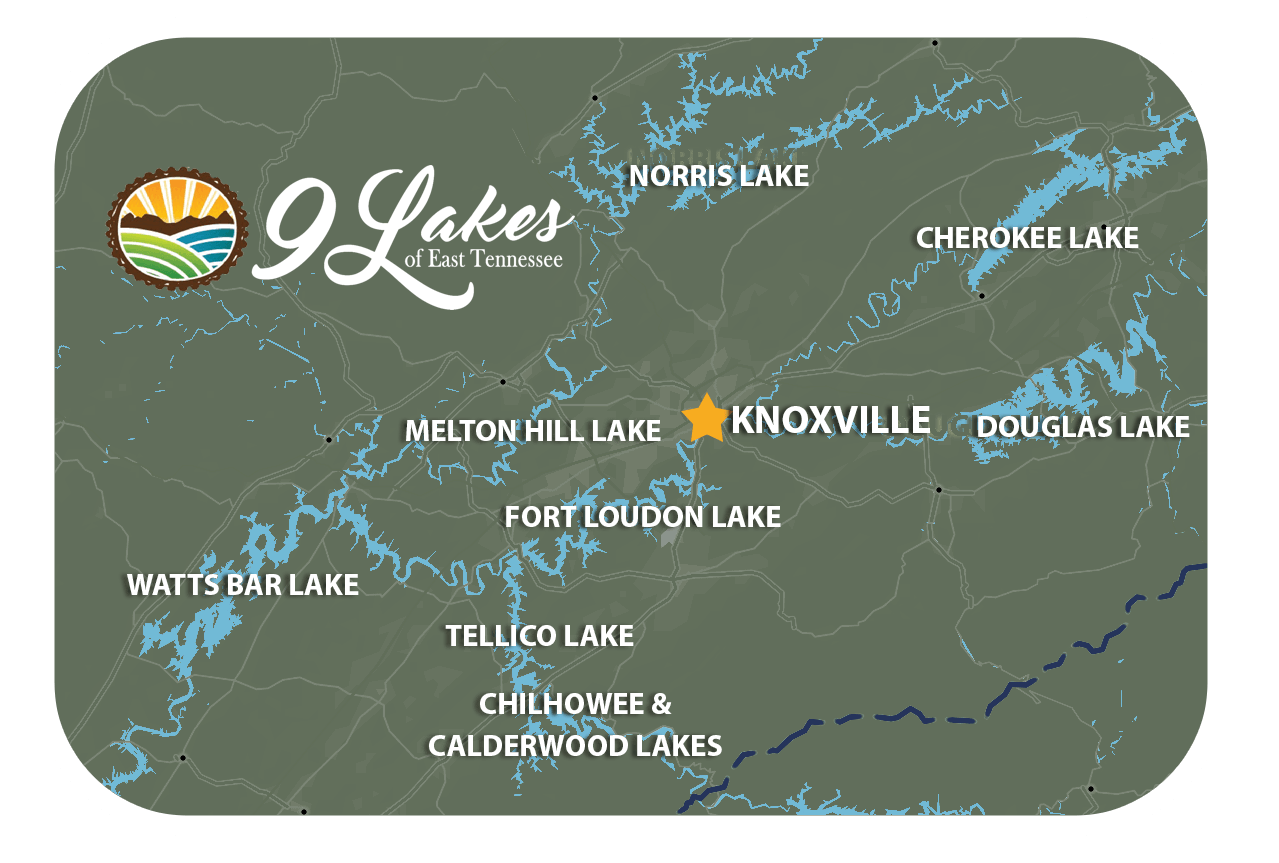 map labelled map of the nine lakes in east tennessee