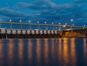 Lights reflecting off dam on Tellico Lake