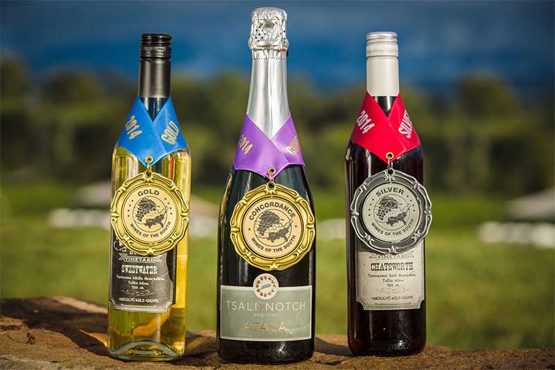 Award winning Tsali wines are displayed